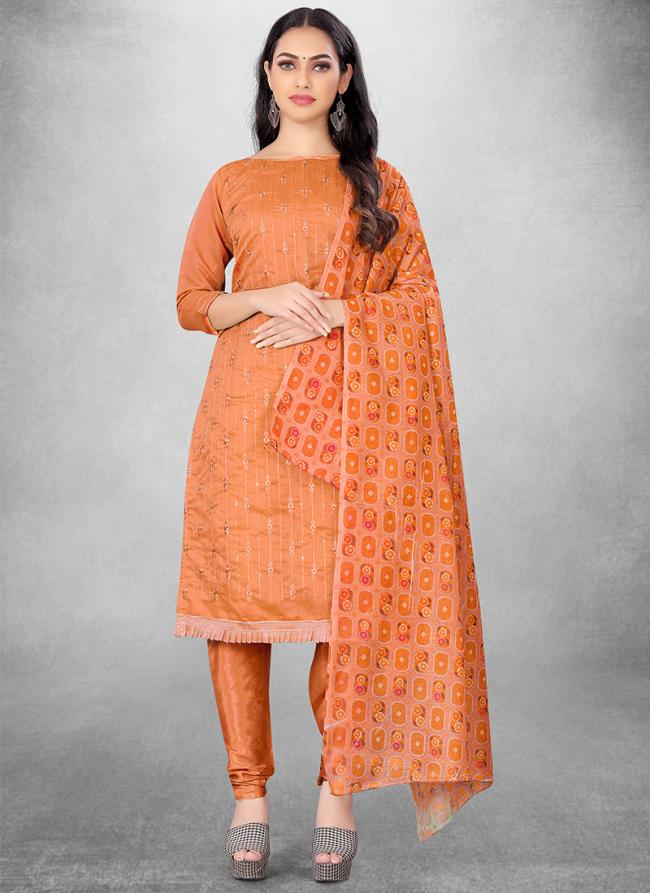 Chanderi Peach Festival Wear Embroidery Work Churidar Suit